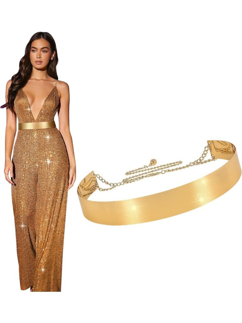 Shiny Metallic Waist Belt for Women | Adjustable Mirror Chain Dress Belt